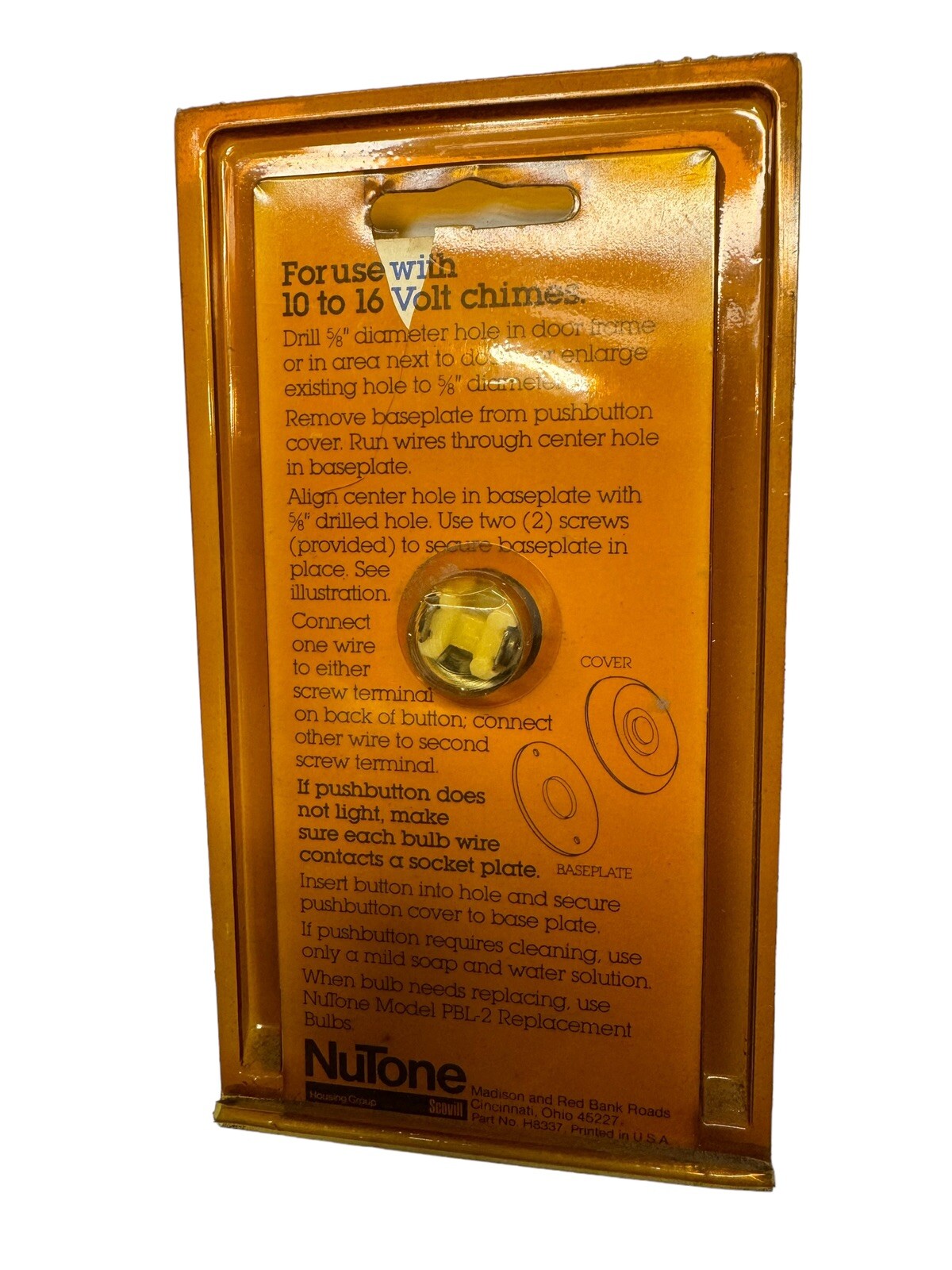NuTone PB-14LV Pushbutton Lighted Door Bell - Gold Anodized, Vintage, NOS