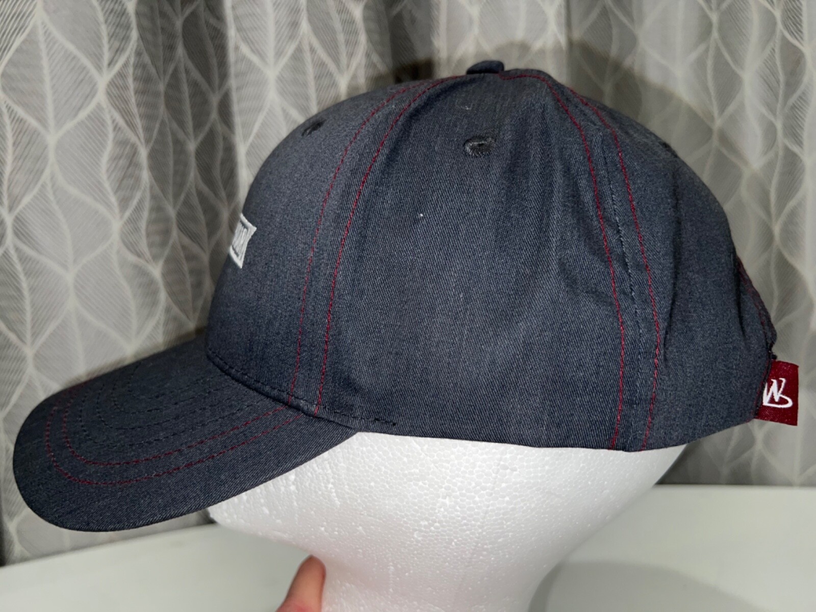 Making Our Mark White Embroidered Gray Cotton Hat Cap Hook Loop Adj EUC