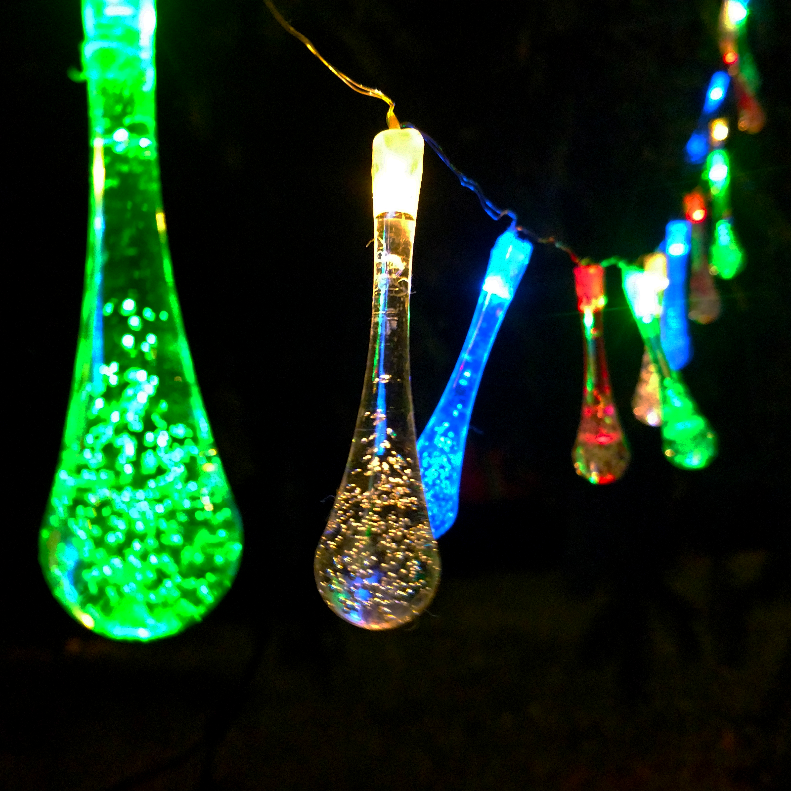 Solar Powered Water Drop String Lights - 30 LED Multi Colored, 8 Modes