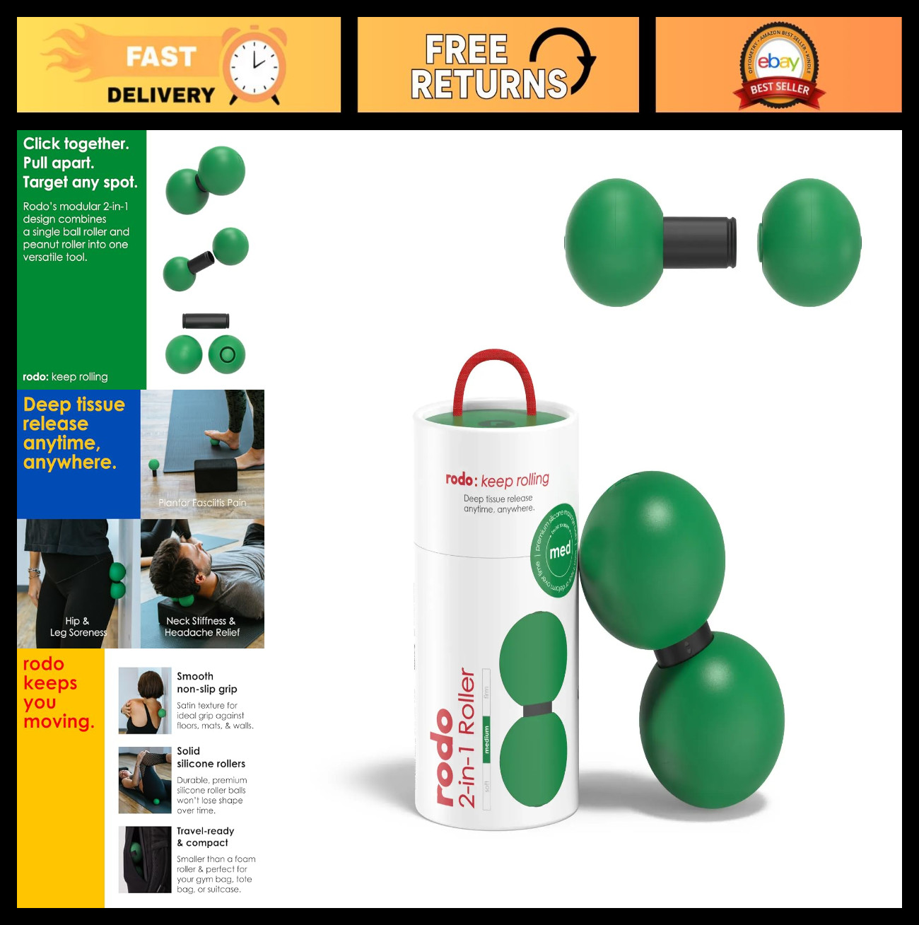 2-in-1 Peanut & Lacrosse Ball Roller | Deep Tissue Massage Tool for Fascia, Hips