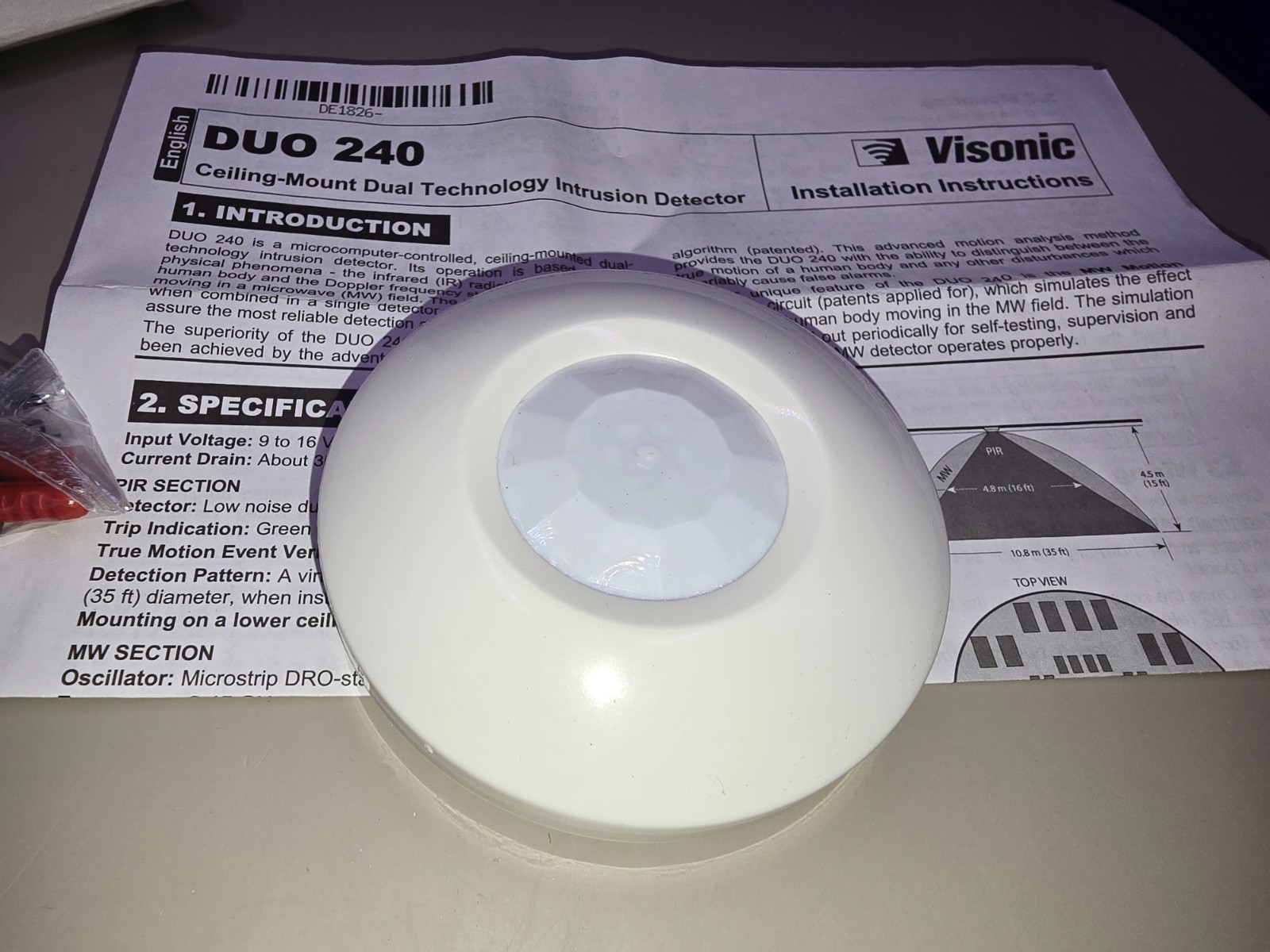 DUO240E Visonic DUO-240 Ceiling 360 Degree Dual-Technology Digital Detector