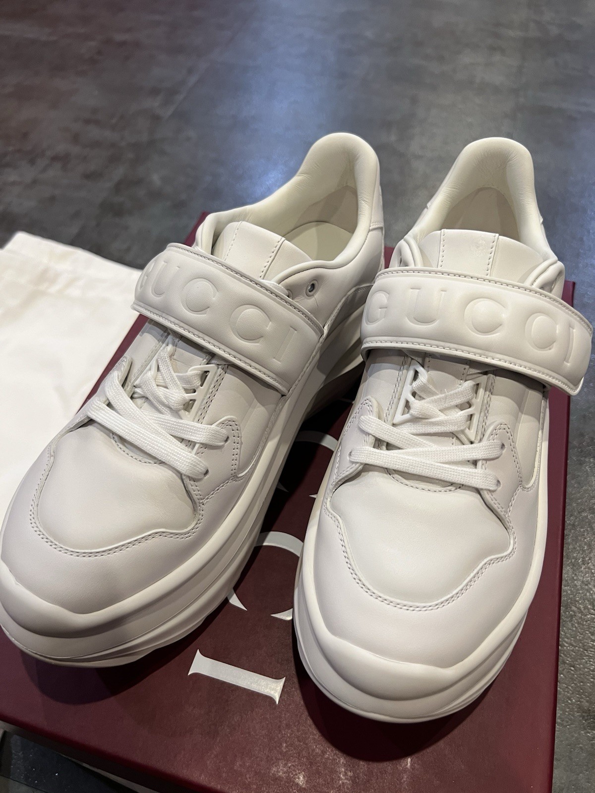 $1190 Gucci Women’s Wave Wedge Leather White Low Top Sneakers EUR 37.5 / US 7.5