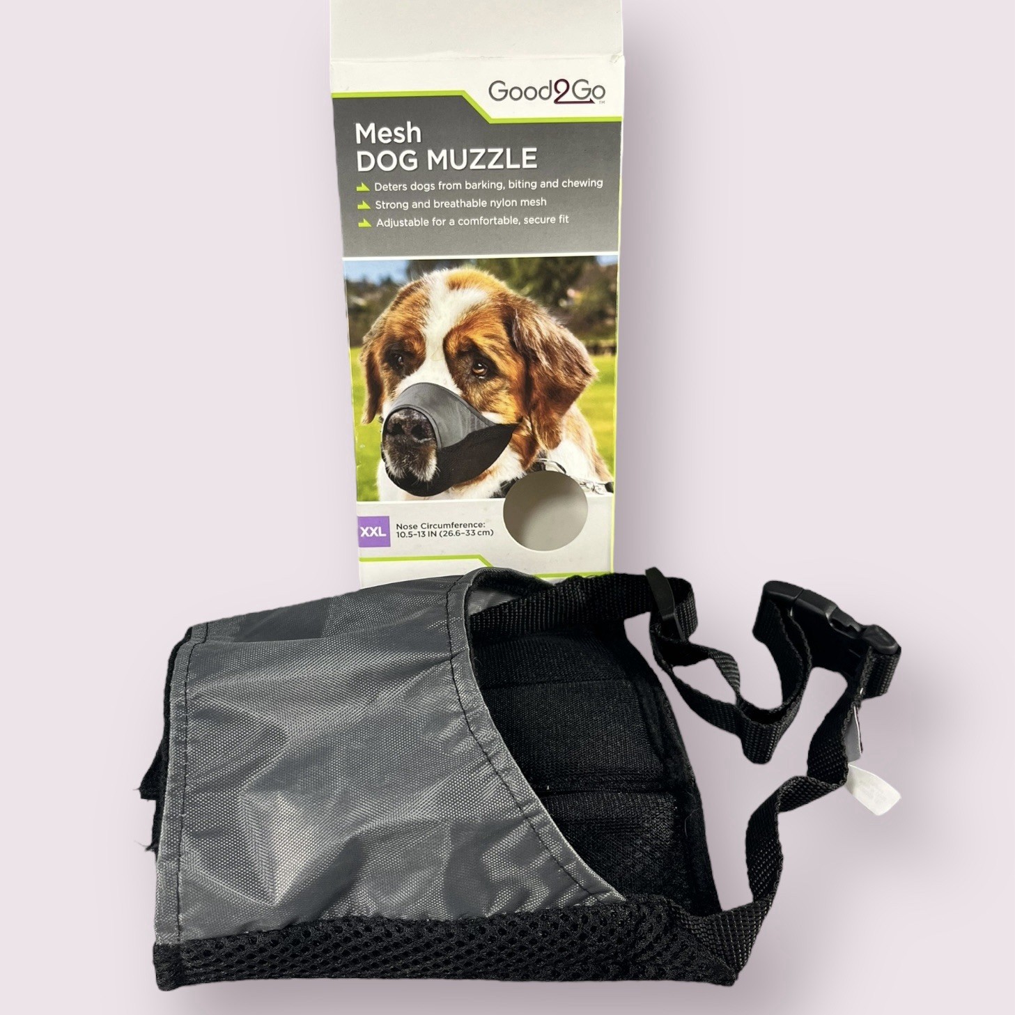 Mesh Dog Puppy Canine Muzzle XXL Self Closure Head Strap Black Gray Good2Go