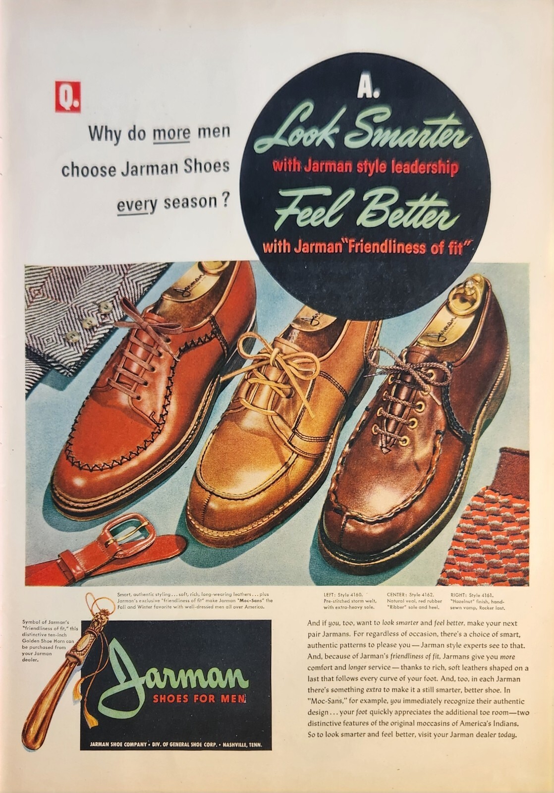 1947 Jarman shoes for men Vintage ad friendliness of fit