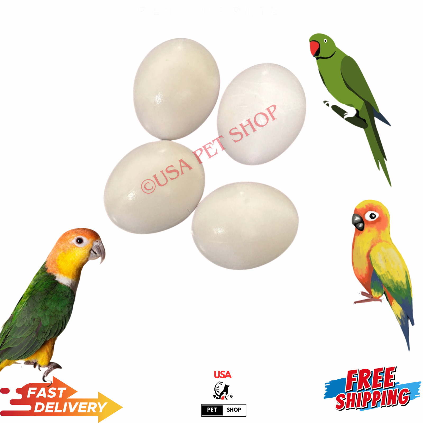 CONURES FAKE EGGS Solid Plastic FOR INDIAN RINGNECK, Dummy DOVE STOP LAYING Ct 4