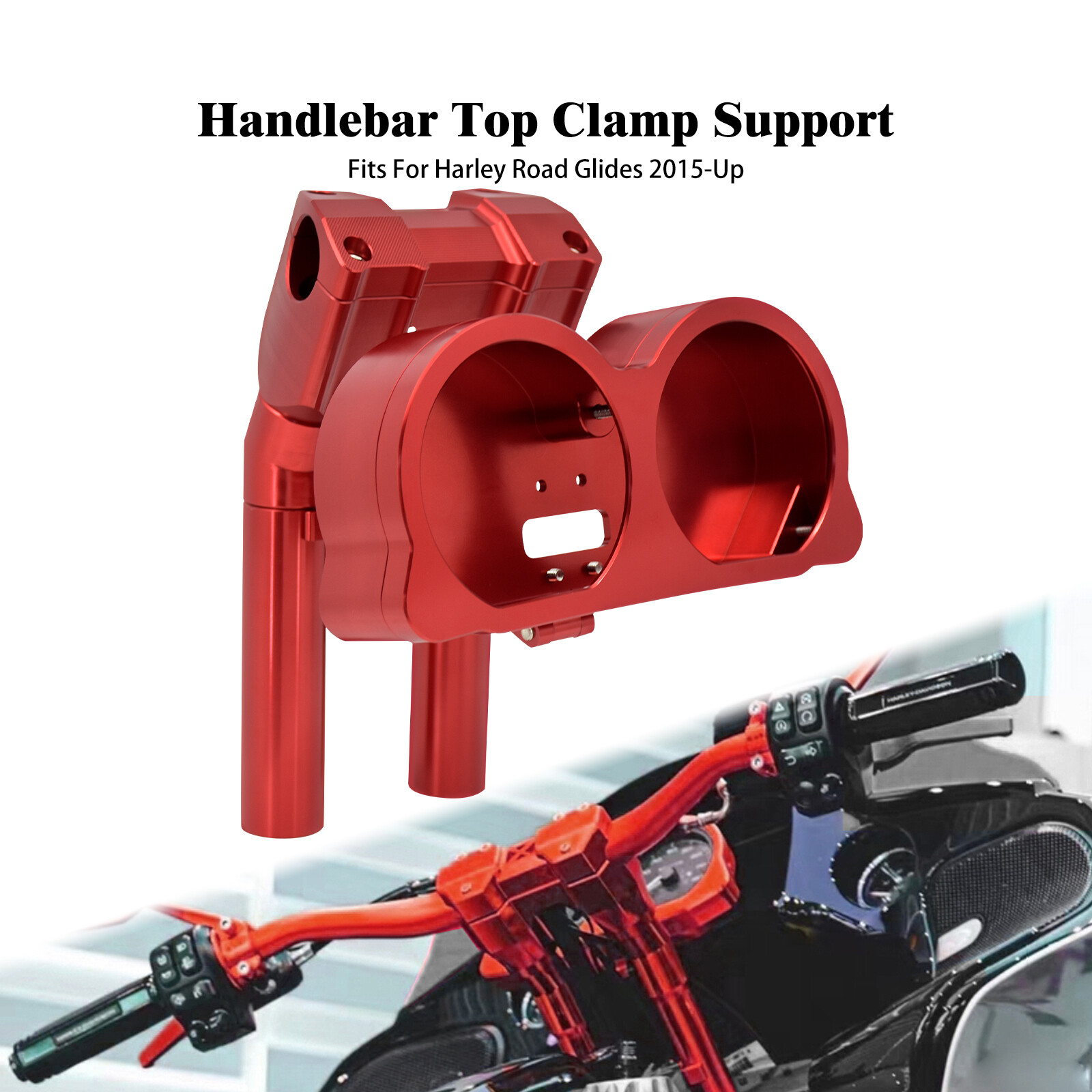 10" Red Risers Clamp Gauge Housing For Harley 1.25" Handlebar 15-23 Road Glide