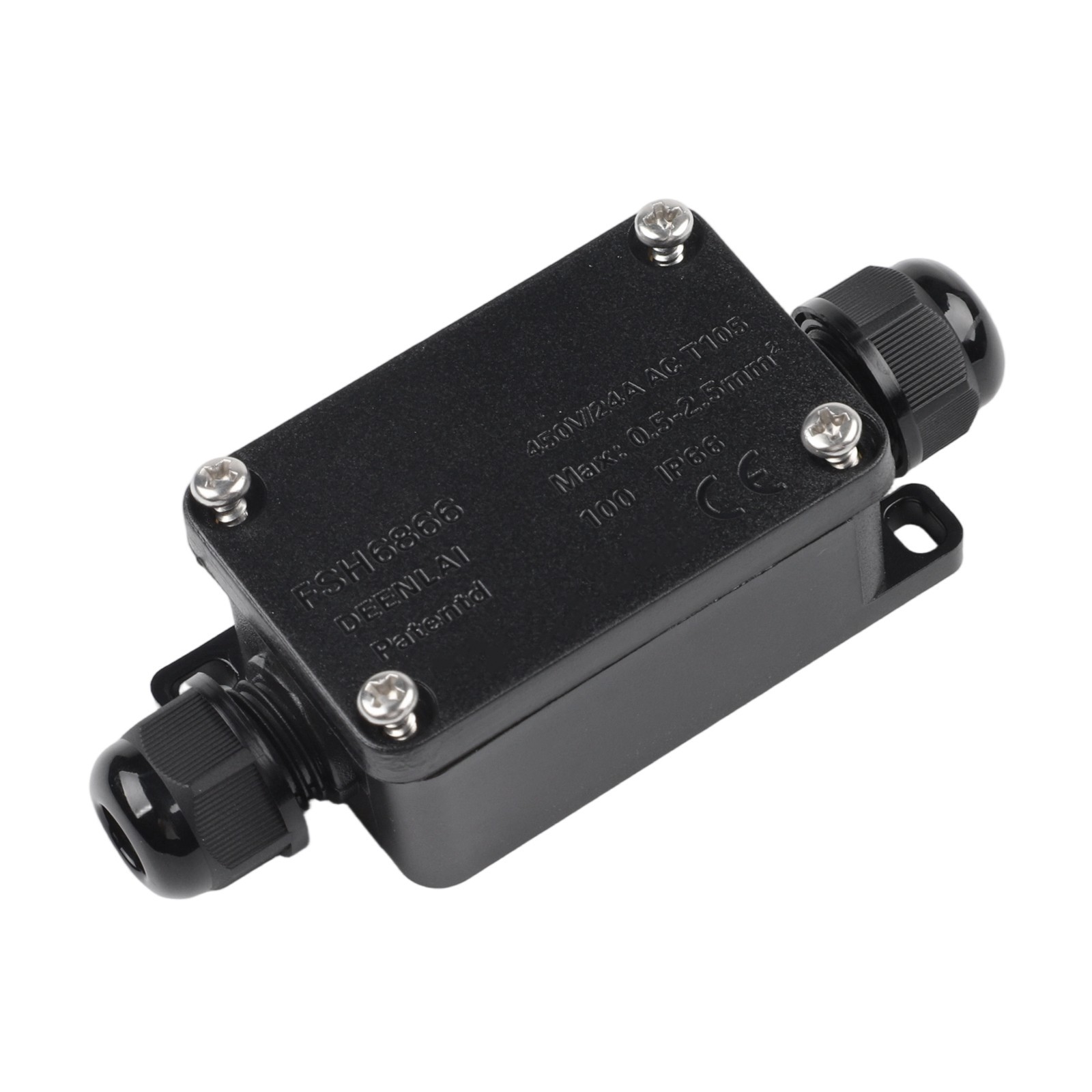 Junction Box Box 2 Ports 240-450V 71.5x35x23mm Black IP65 Cable Connector