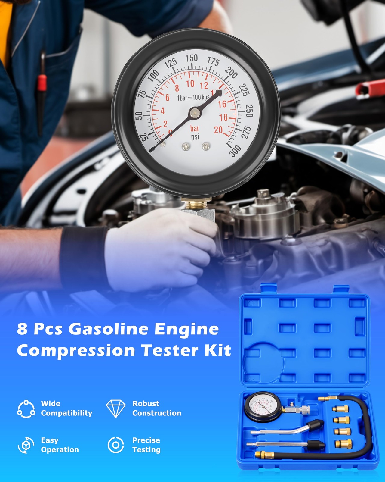 DAYUAN Professional Petrol Engine Compression Tester Kit Set for Blue