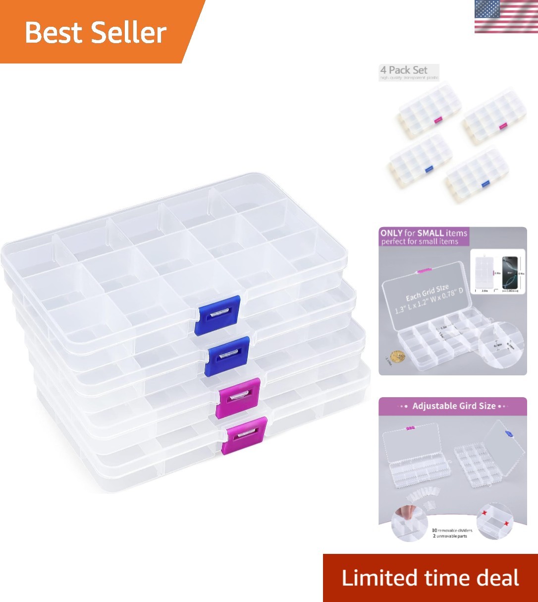 15-Grid Compact Bead Organizer Set - Clear Plastic Storage for Jewelry & Crafts