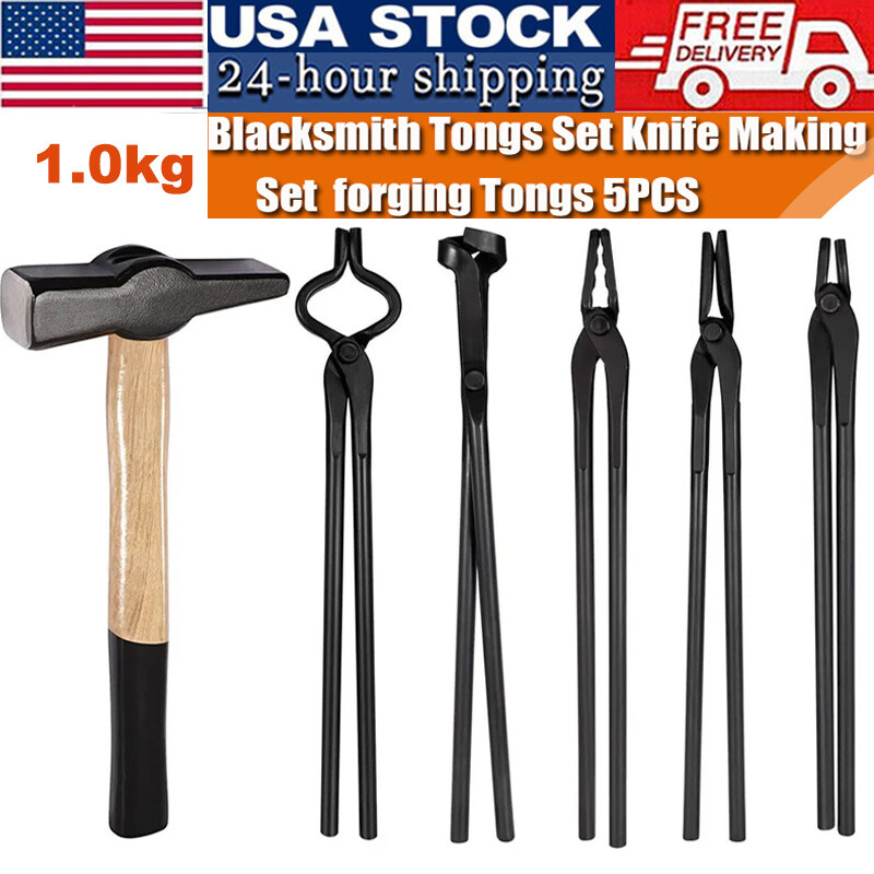 Bladesmith Knife Making Tongs Set & 1.0kg Blacksmith Hammer for Forge Anvil Vise