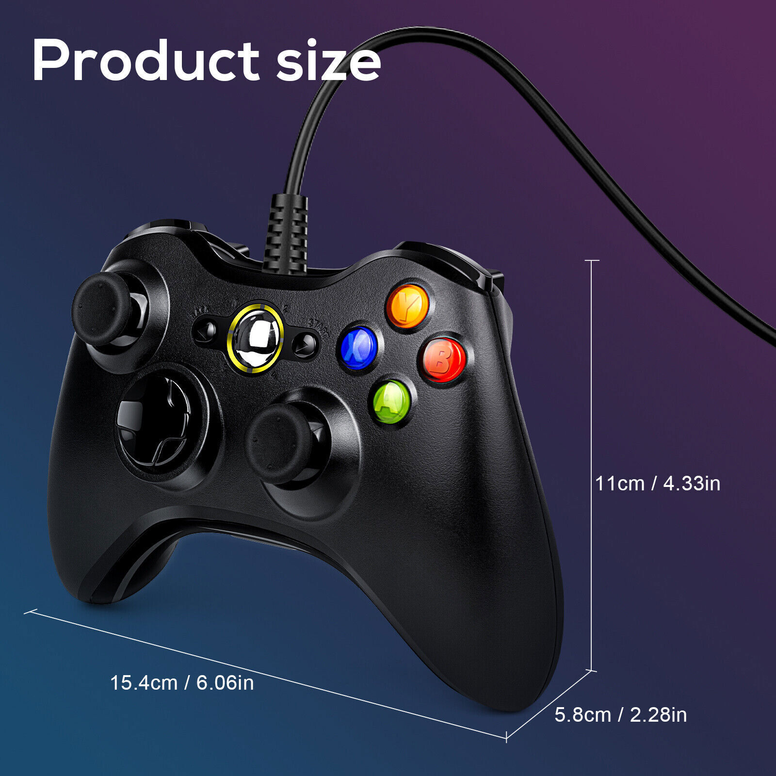 USB Wired Controller For Microsoft Xbox 360/Slim/E Gamepad PC Windows 11/10/8/7