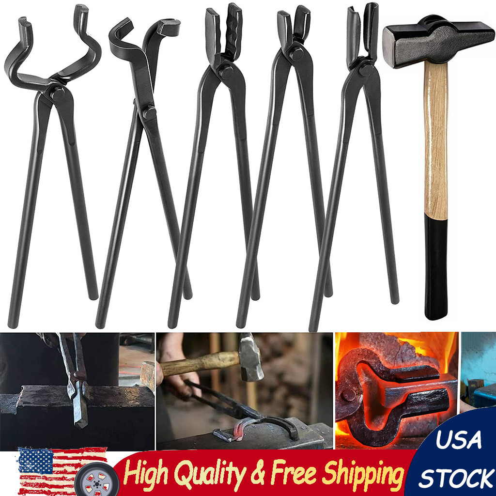 Bladesmith Knife Making Tongs Set & 1.5kg Blacksmith Hammer for Forge Anvil Vise