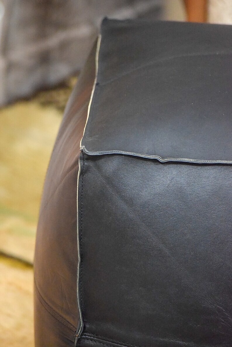 Leather Unstuffed Moroccan Genuine Ottoman Pouffe Footstool Boho New Black 20''