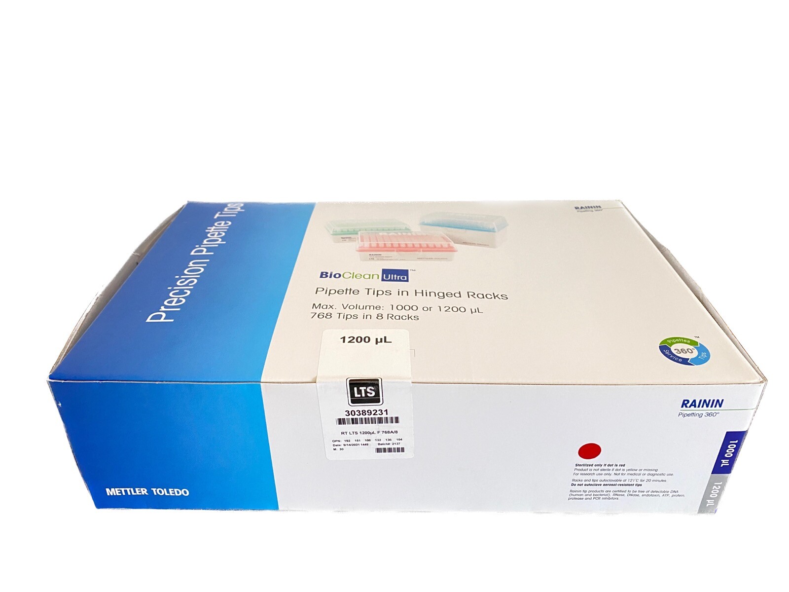 (768) METTLER Rainin BioClean 1200uL RT LTS GreenPak Filter Pipette Tips 8x96