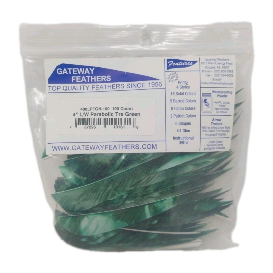 100 Pack Gateway Feathers 4" Left Wing: Parabolic Camo Tre Green 400LPTGN-100