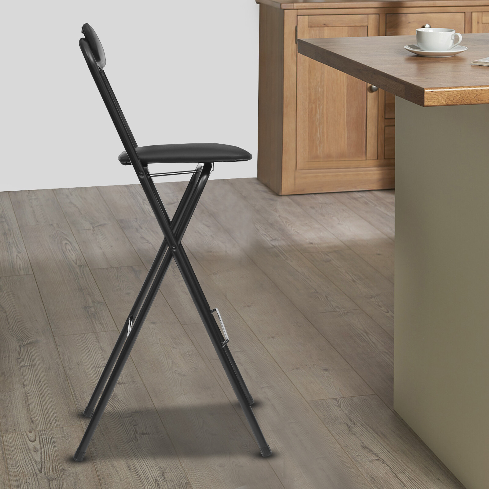 Black Padded Folding High Back Chair Breakfast Kitchen Bar Stool Foldable Seat