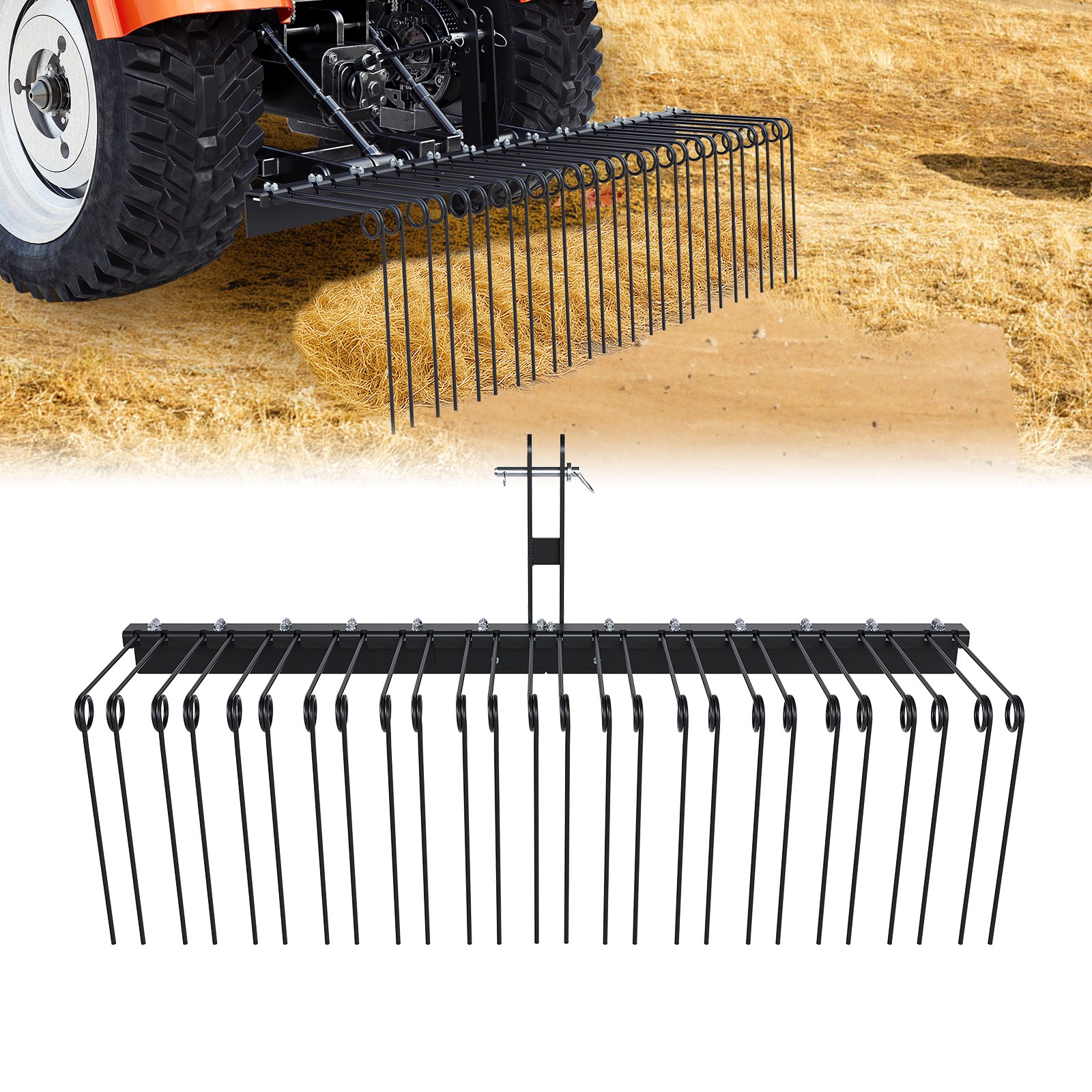 For Cat0 Cat1 Tractor 60 Inch 3 Point Hitch Pine Straw Rake Lawn Dethatcher