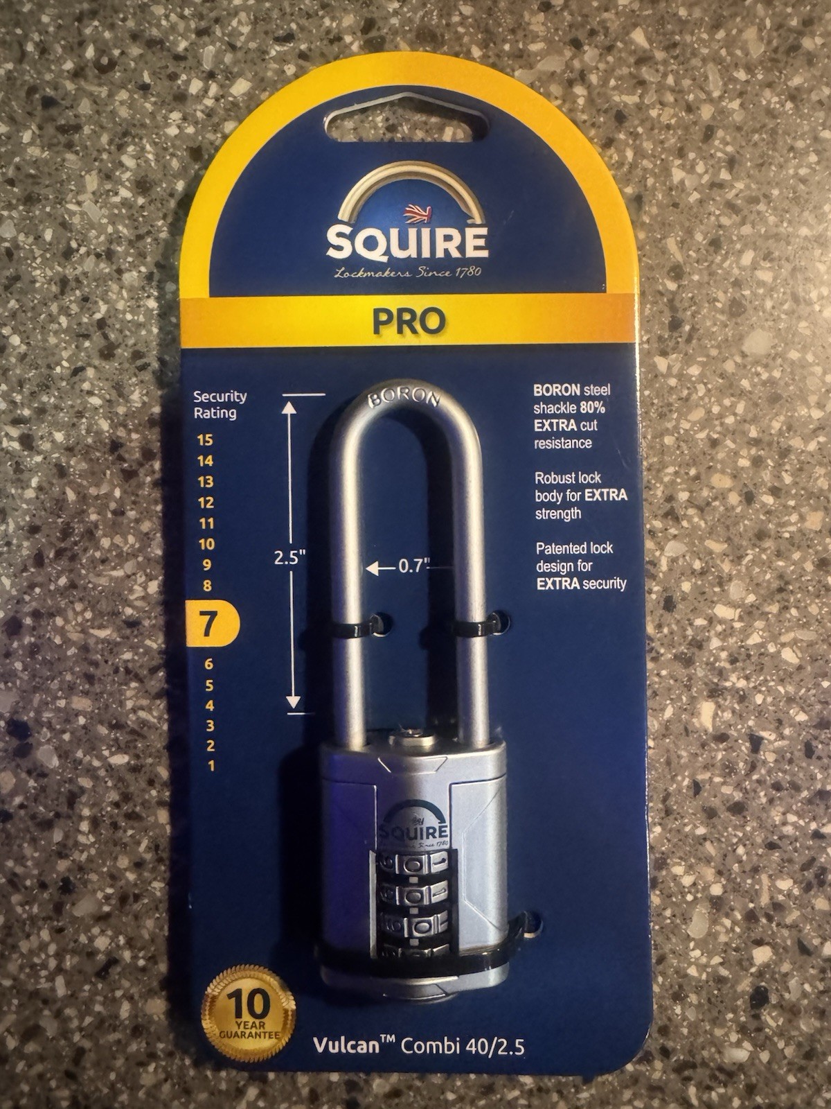 Squire Vulcan Long Shackle Combi Padlock 40mm (VULCAN COMBI 40/ 2.5)(130)