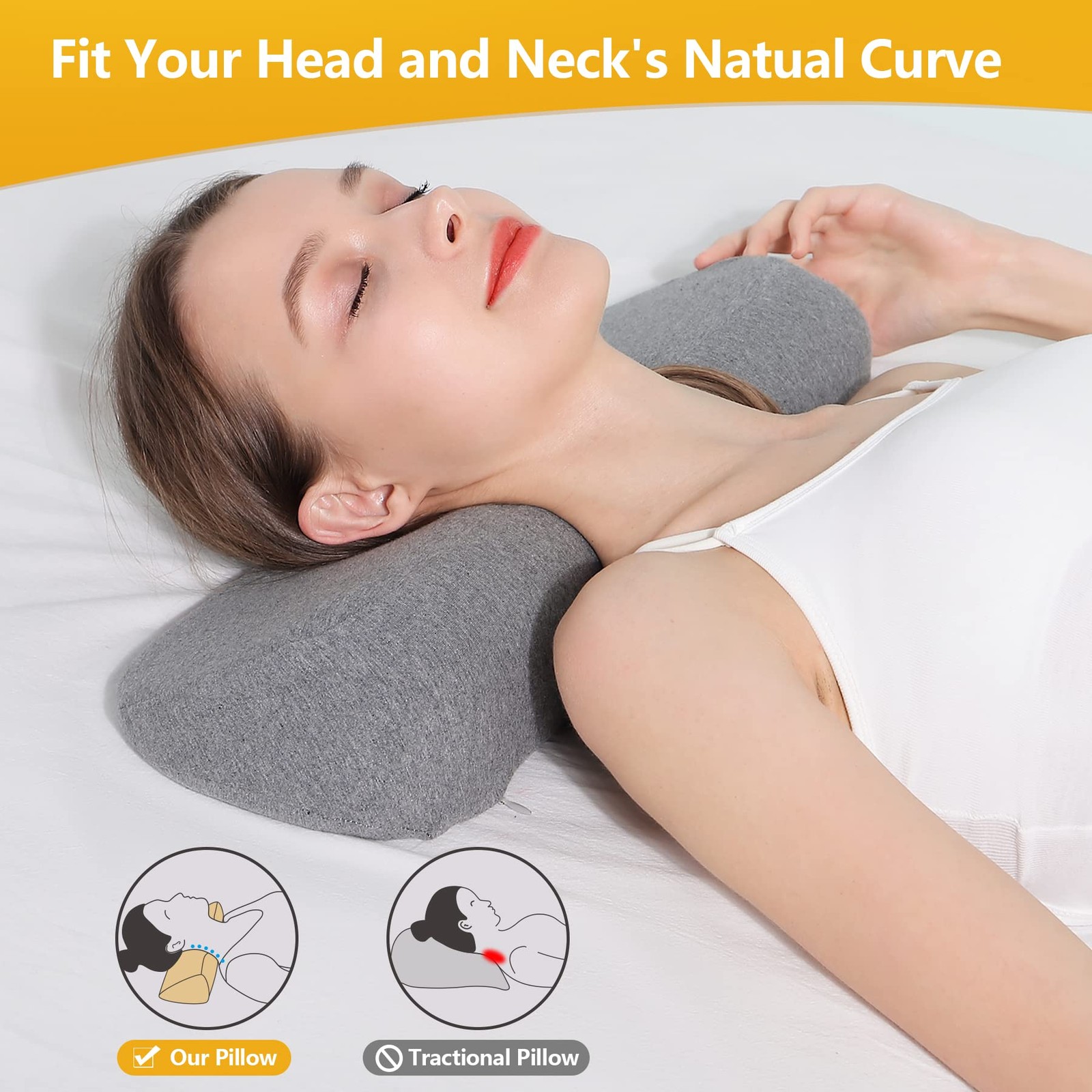 Memory Foam Cervical Neck Pillow for Pain Relief Sleeping Support