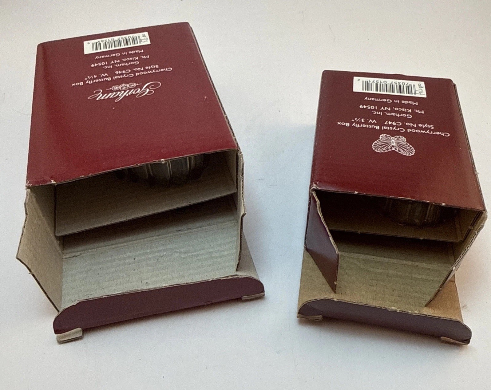 Two Gorham Crystal Butterfly Boxes 3 1/2” & 4 1/2” - Original Boxes/sticker