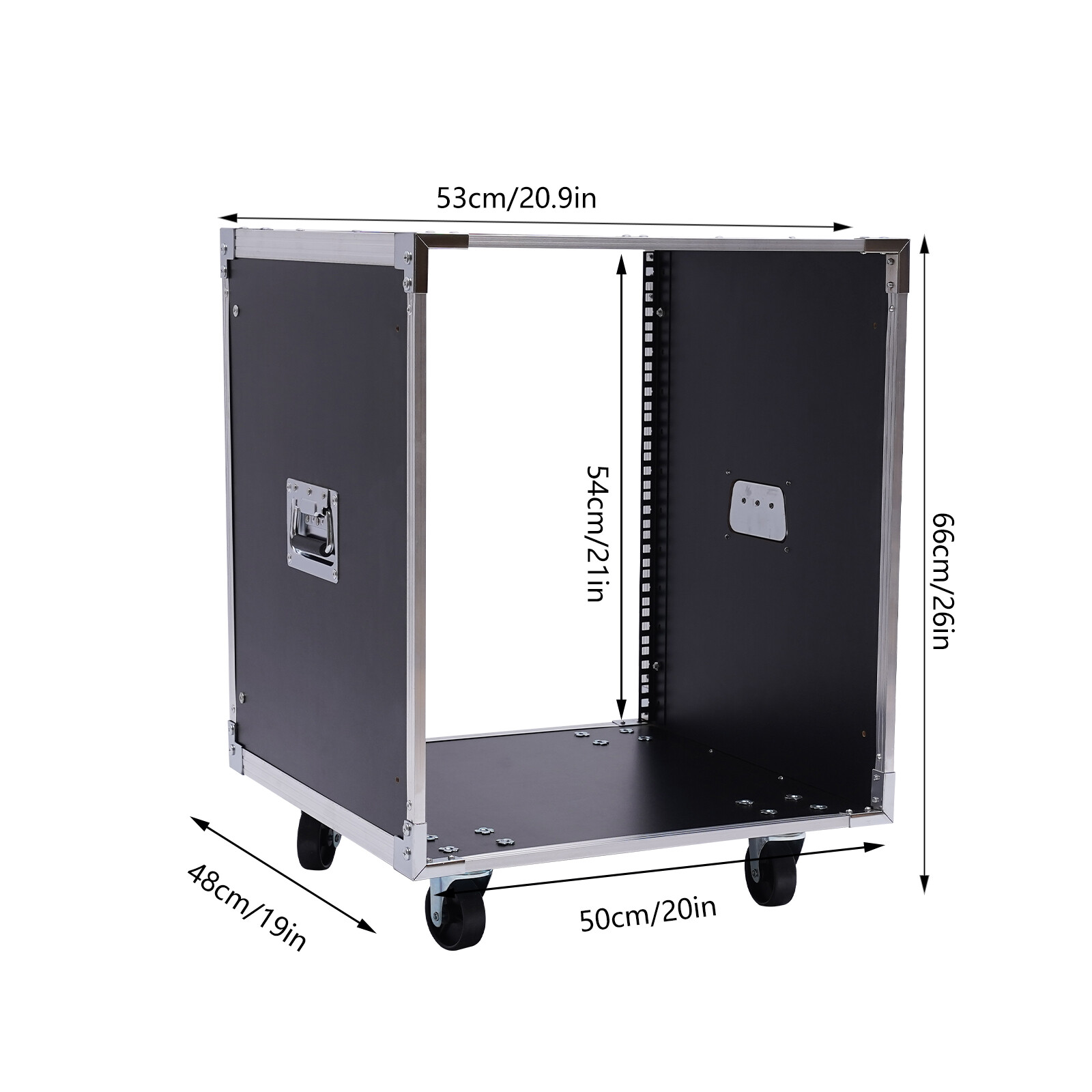 12U Portable Rolling Network Rack Built-in Handles Swivel Caster Wheels