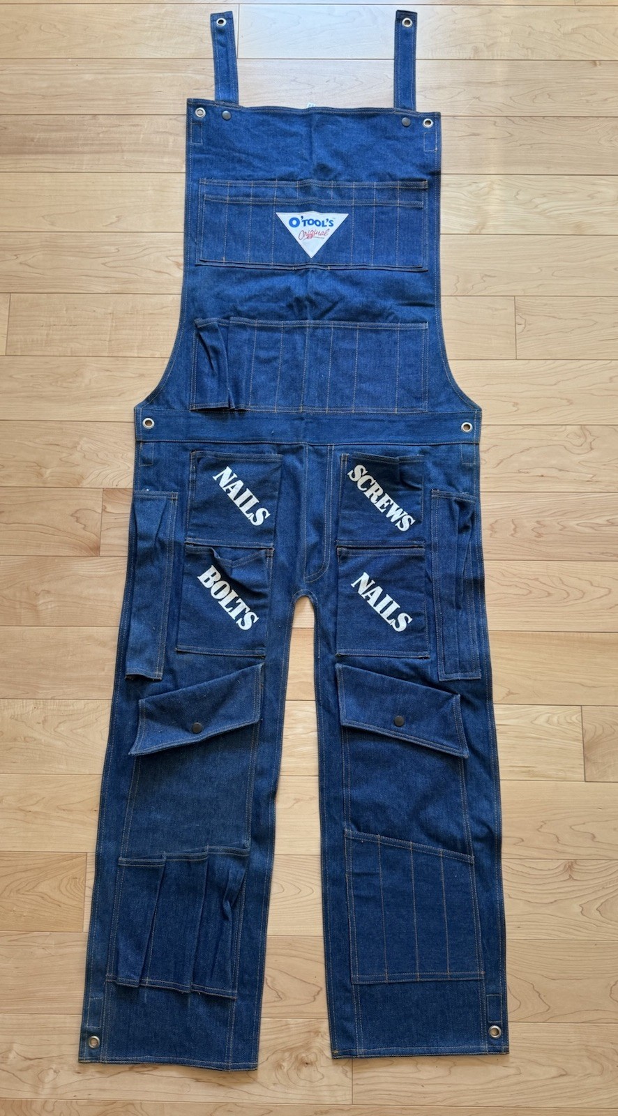 O’Tool’S Original Blue Denim Overall Wall Hanging Pocket Fun Tool Toy Organizer