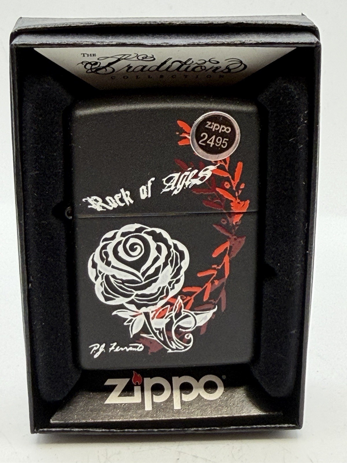 Vintage 2008 Rock Of Ages Rose Tattoo Traditions Black Zippo Lighter NEW B4