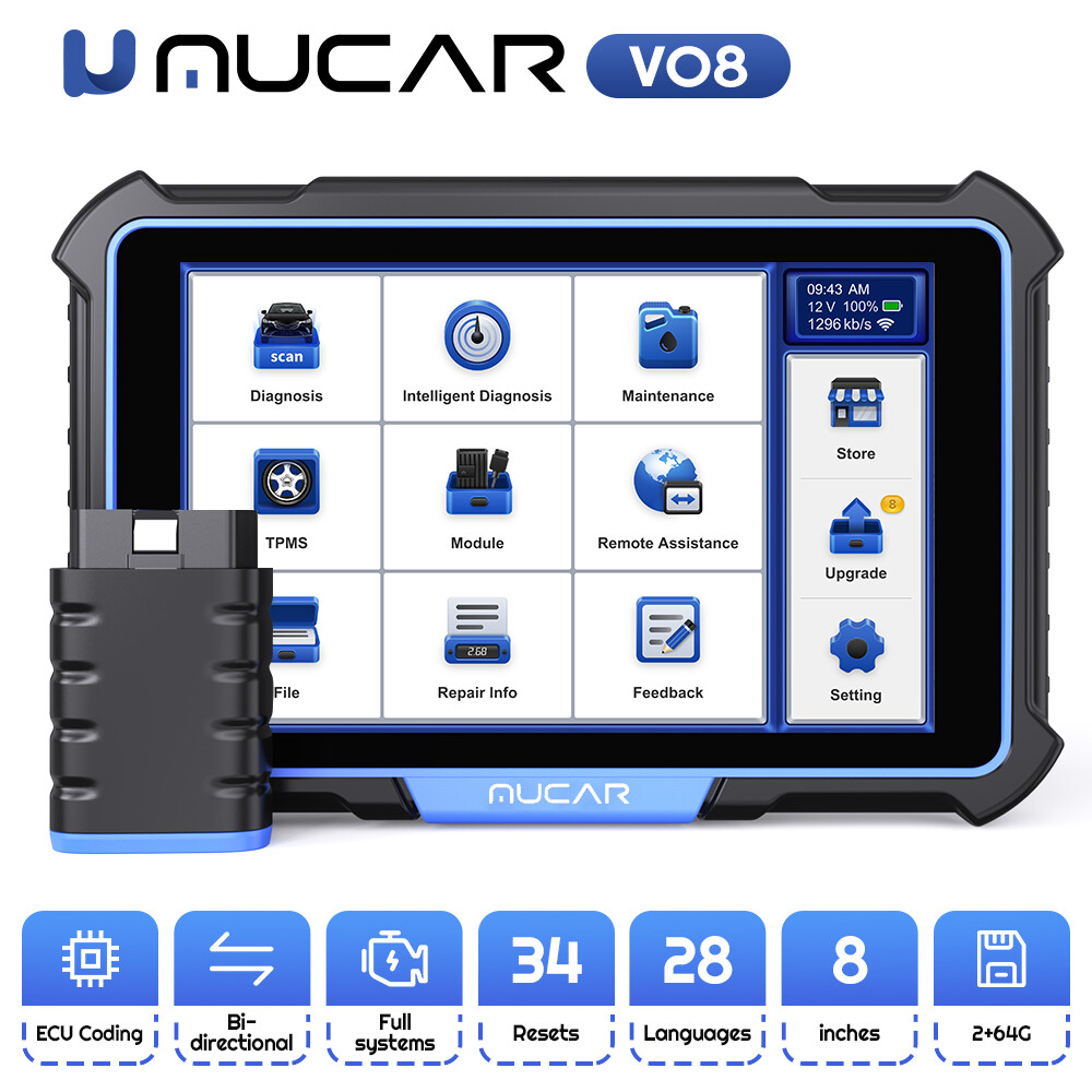 MUCAR VO8 Car ALL System Diagnostic Tool OBD2 Bidirectional Scanner E-CU Coding