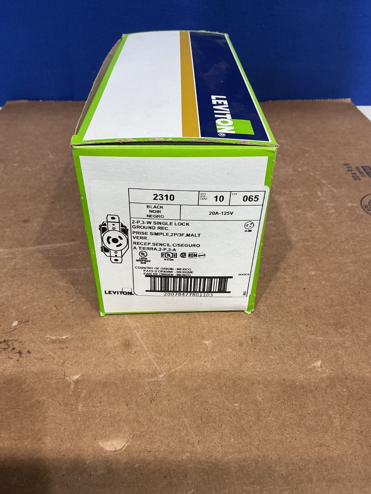 Brand New Full Case 10 Leviton 2310 Single Lock Receptacle Plugs L5-20R 20A-125V