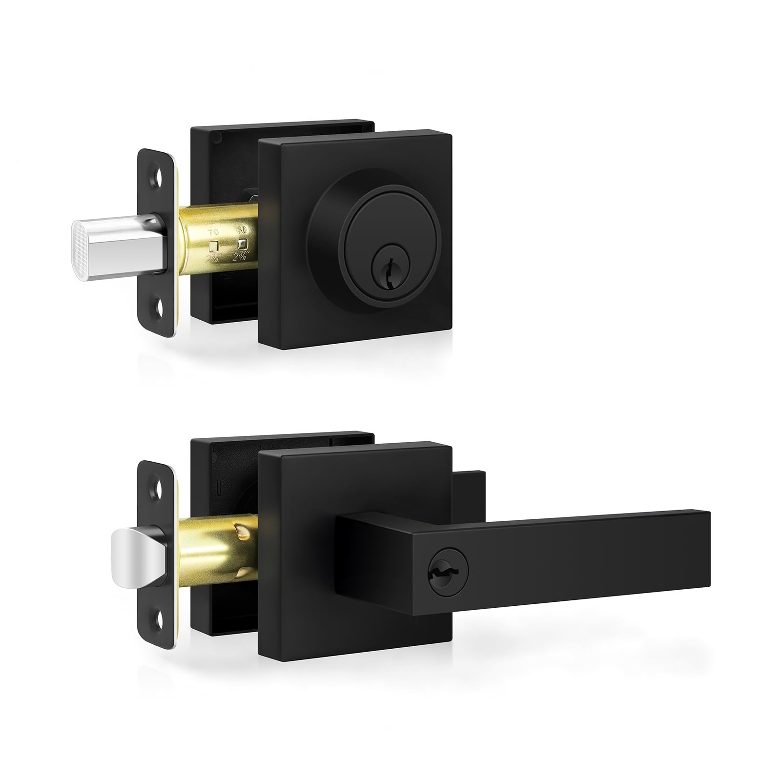 Estmoon Door Locks for Front Door, Matte Black Exterior Door Handle and Singl...