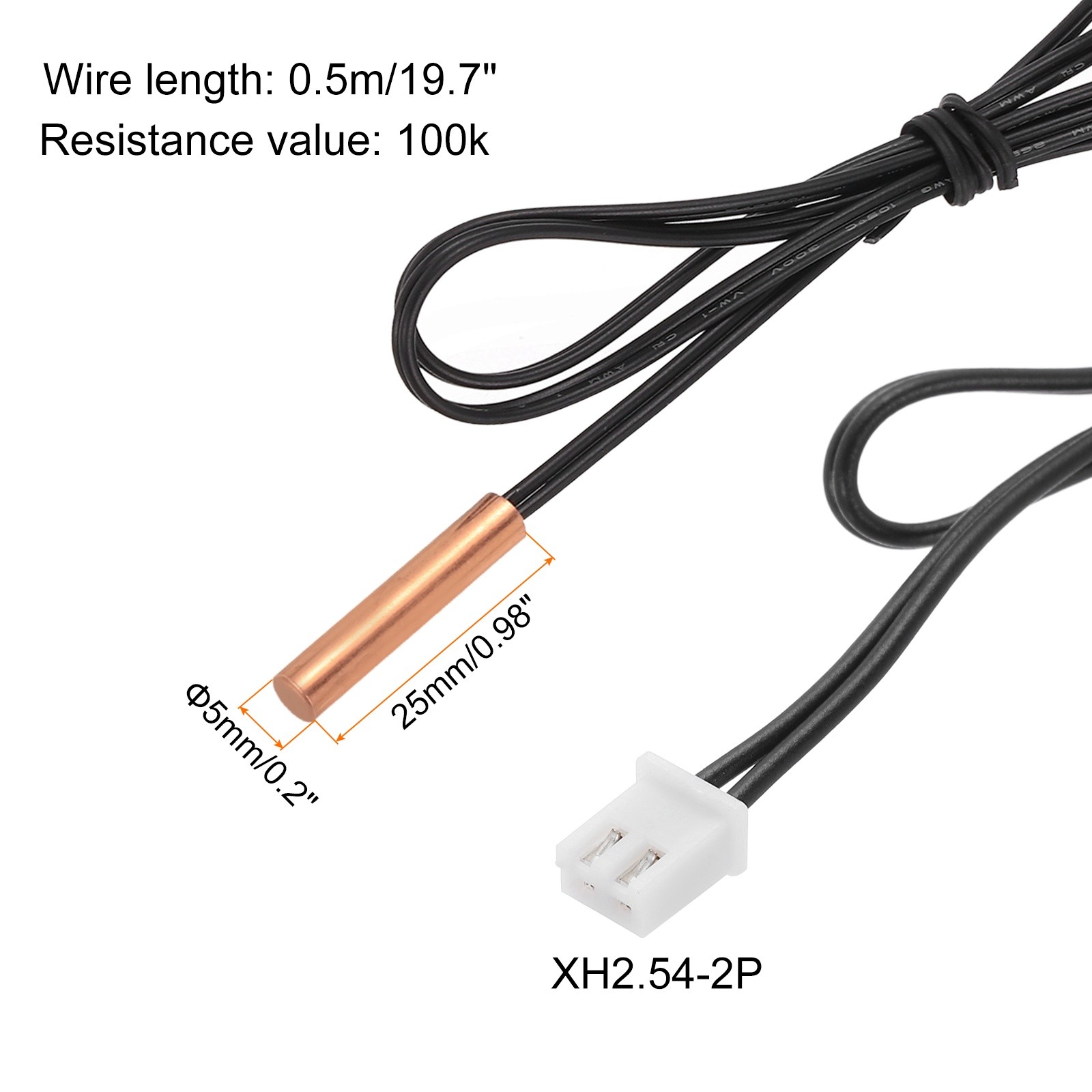100K NTC Thermal Sensor Probe, 19.7" Cylindrical Sensitive Temp Sensor