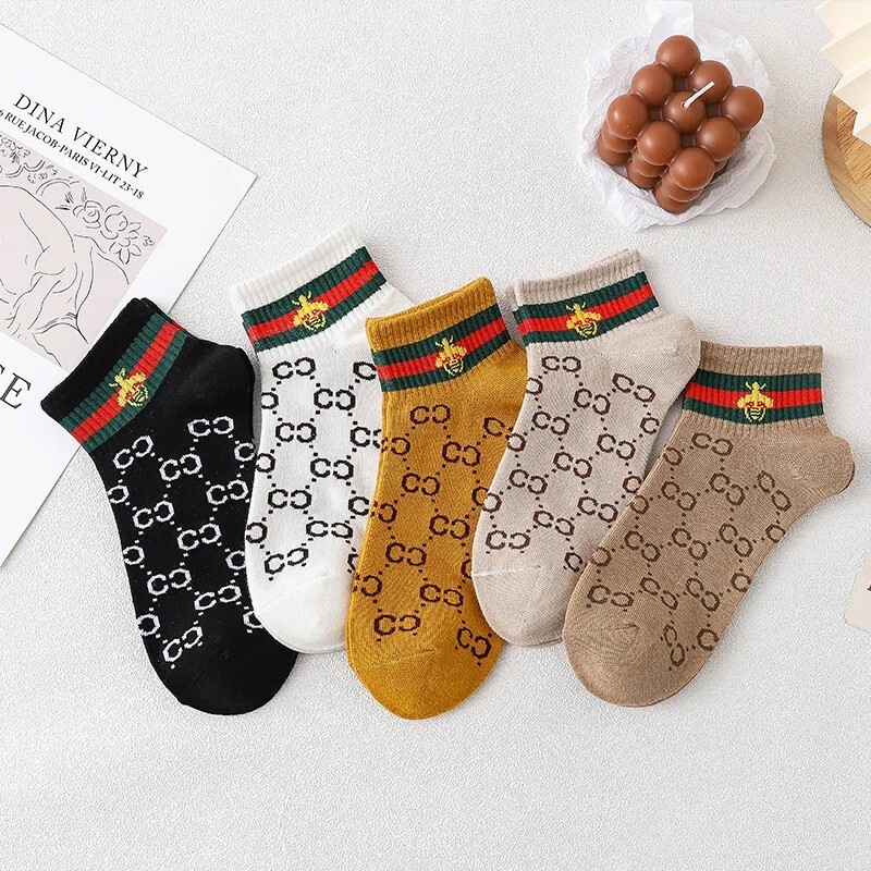 5 Pair Women's Designer Socks Casual Fashion Preppy Women Socks