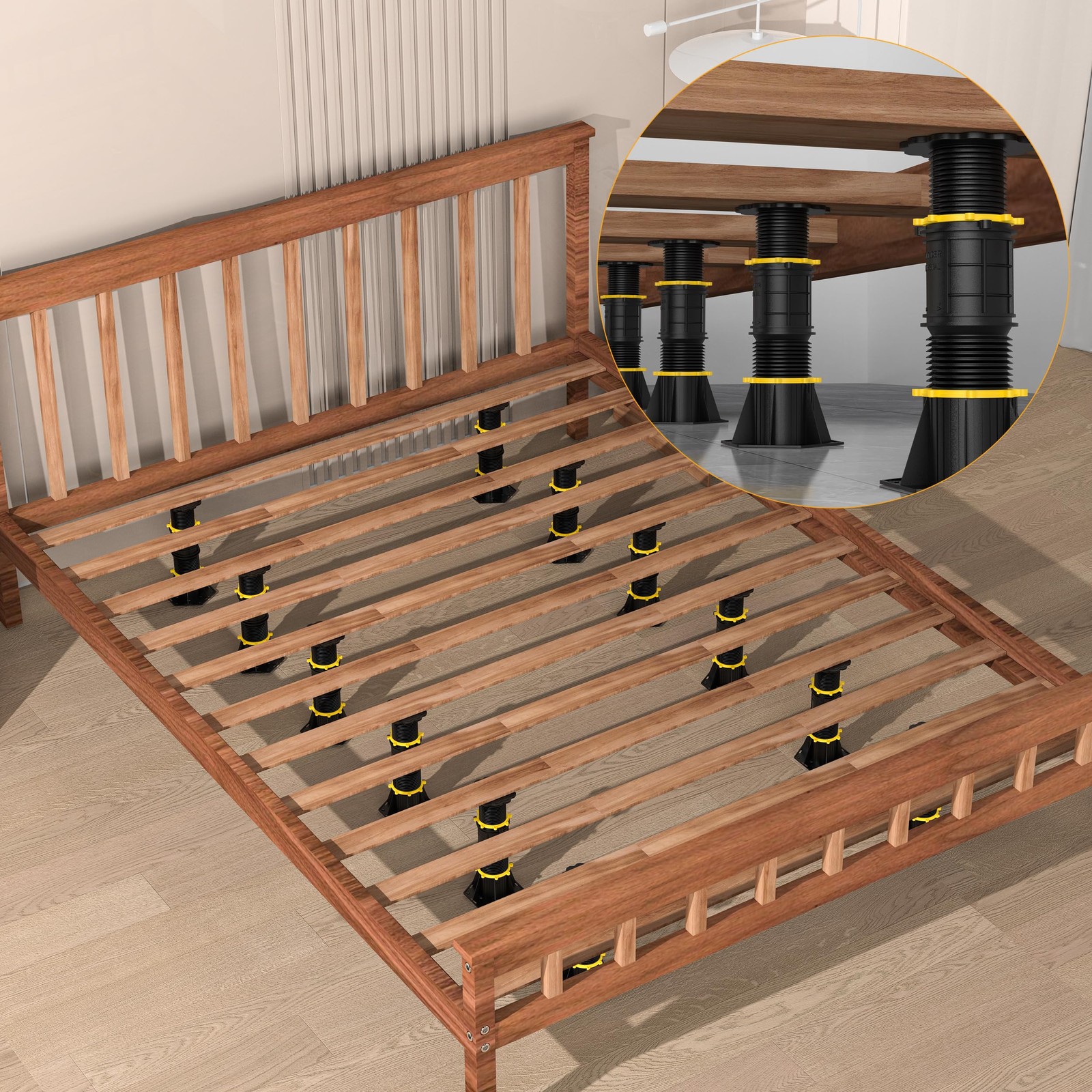 4 Pcs Adjustable Height Bed Support Legs 8.5-13 inch, Bed Frame Center Suppor...