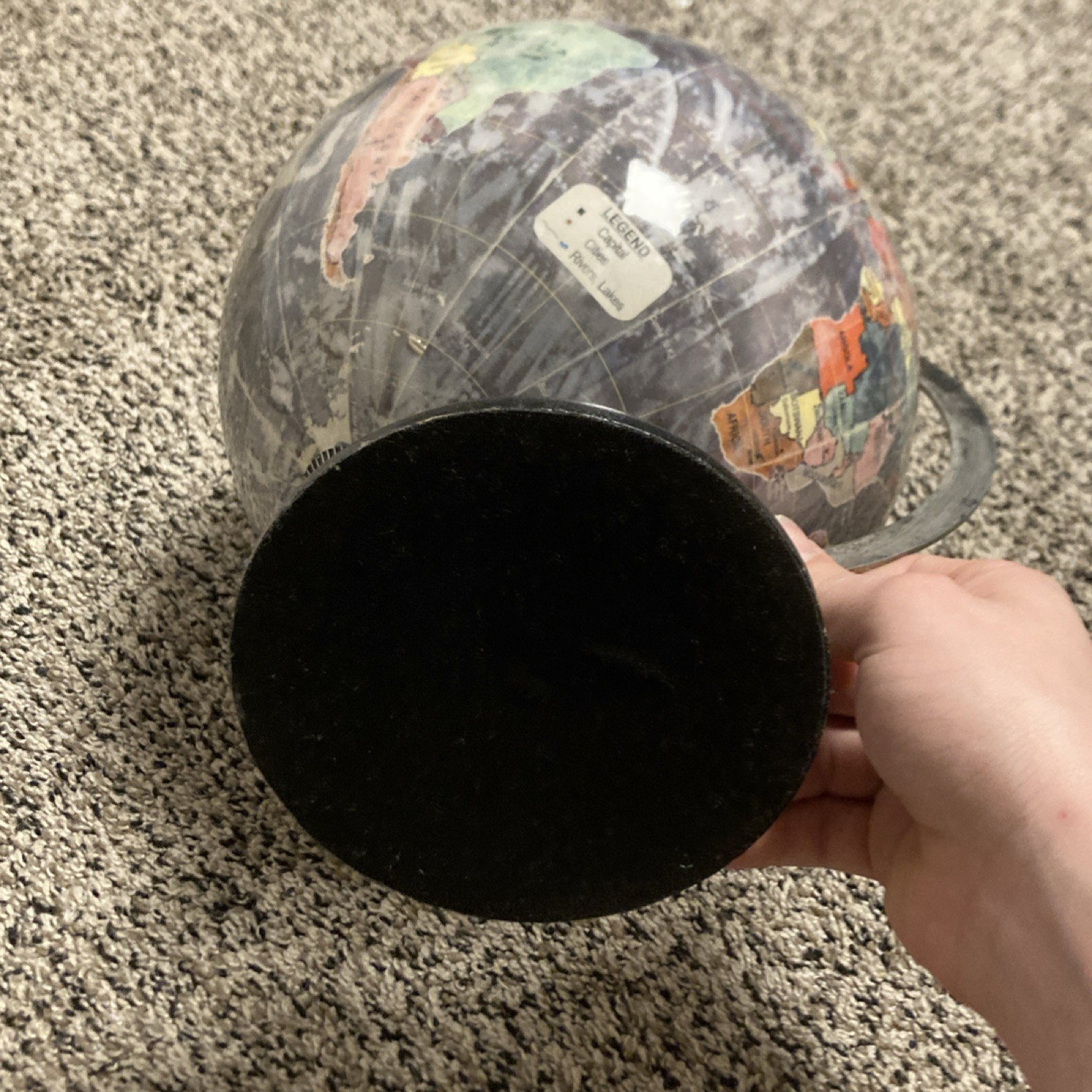 Decorative Multicolor Tabletop Globe, Metal Arm, Black Base, Spinning Feature