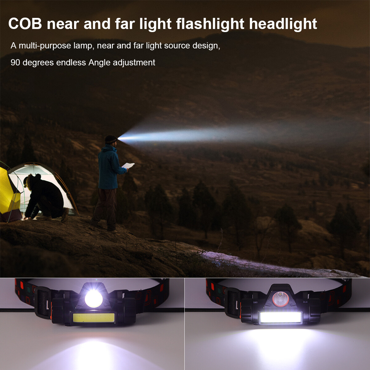 1-2Pack USB Rechargeable Waterproof LED Headlamp Headlight Head Light Flashlight