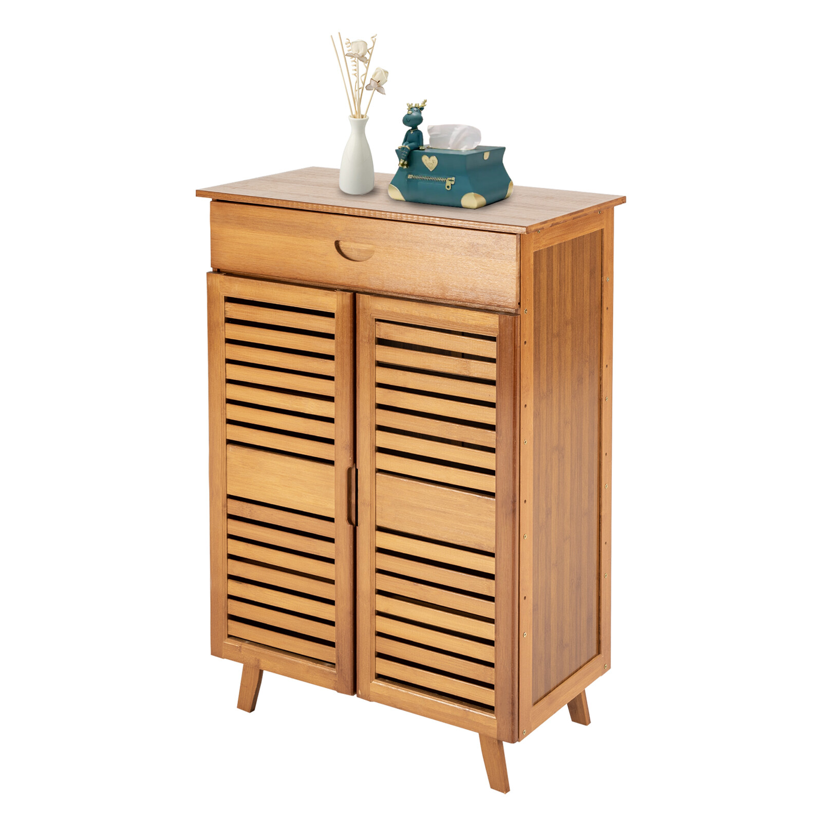 4-Tiers Bamboo Shoe Cabinet Entryway Hallway Rectangular Shoe Storage Cabinet
