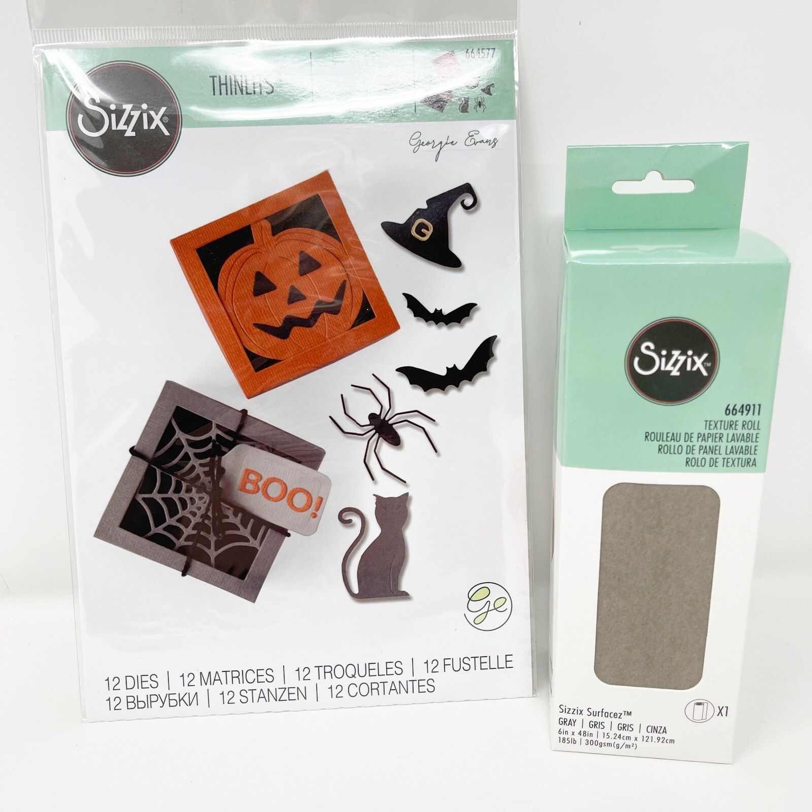 Sizzix Halloween Thinlits Spooky Box Silhouette Dies Texture Roll NEW