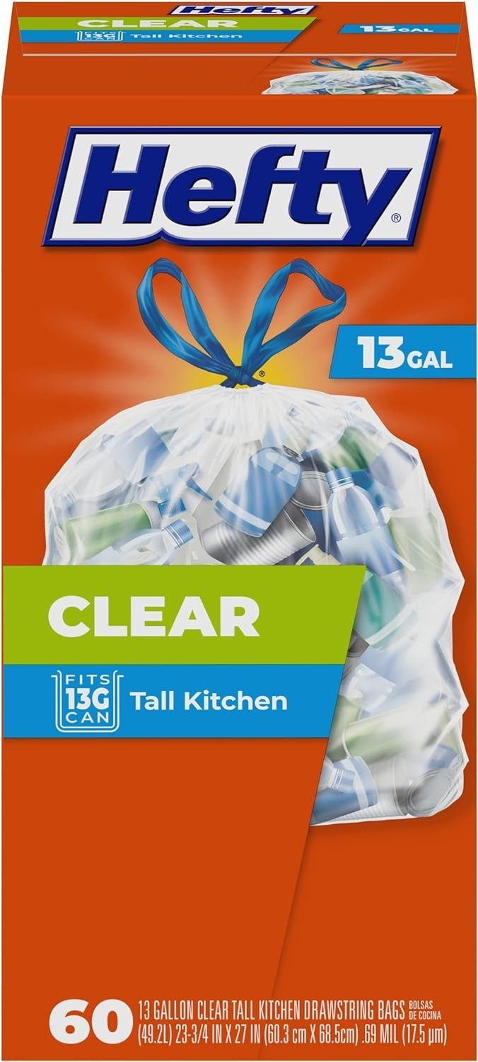 Hefty Clear Trash Bags 13 Gallon, 60 Count – Strong & Durable