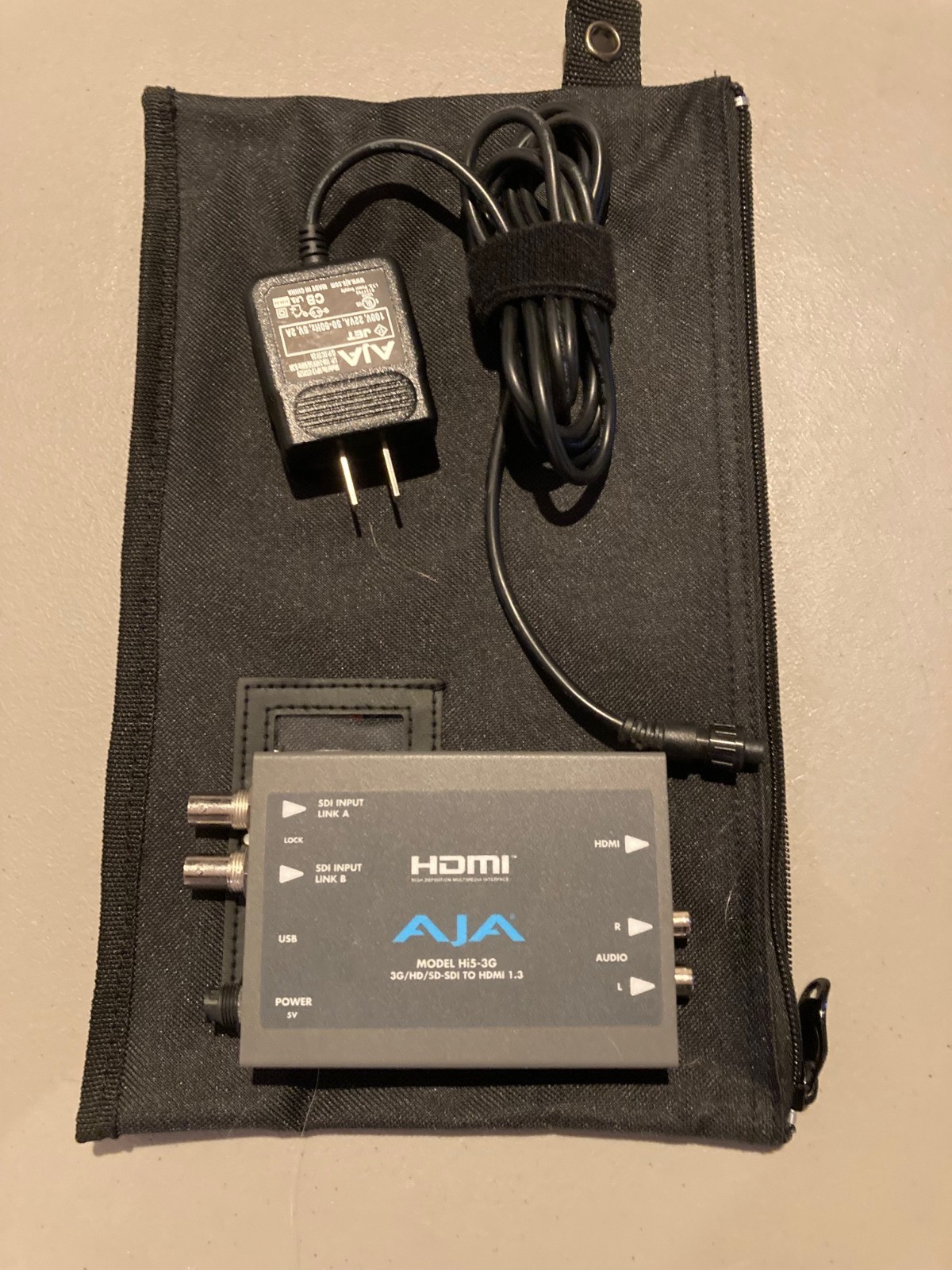 AJA Hi5-3G 3G / HD / SD-SDI to HDMI 1.3 Converter W/ Power Supply + HDMI Cable