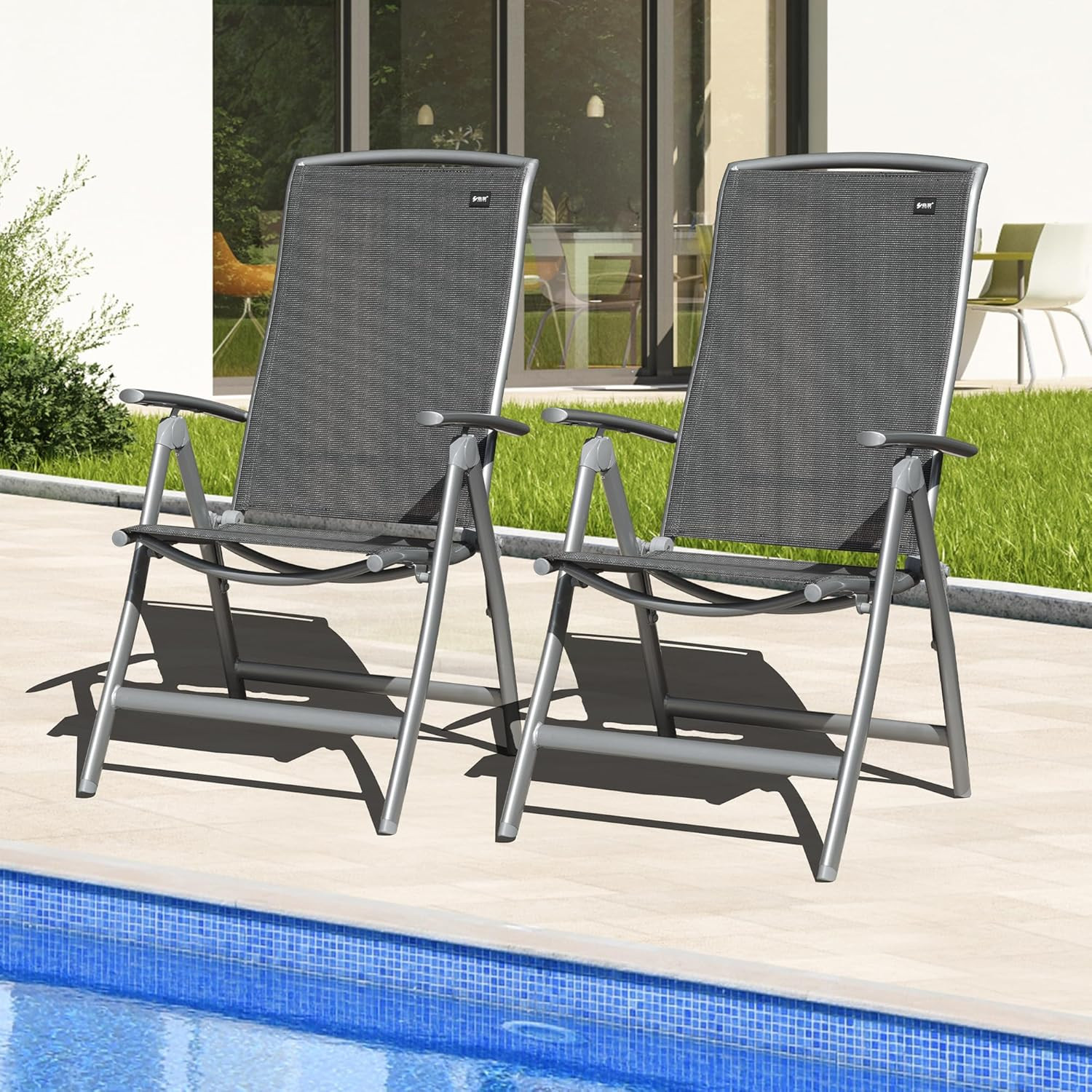 Domi Patio Folding Chairs Set of 2, Aluminium Frame Outdoor Reclining Patio Chai