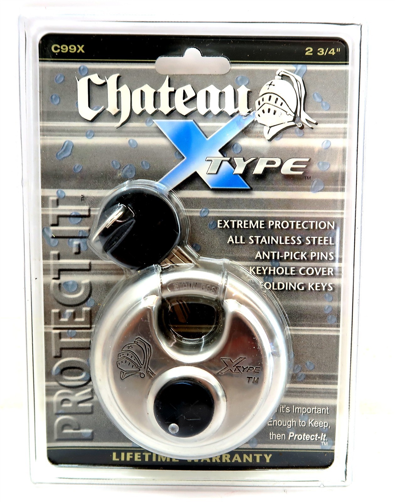 New CHATEAU X TYPE Round Padlock with 2 Keys Stainless Steel, No C99X, Anti Pick