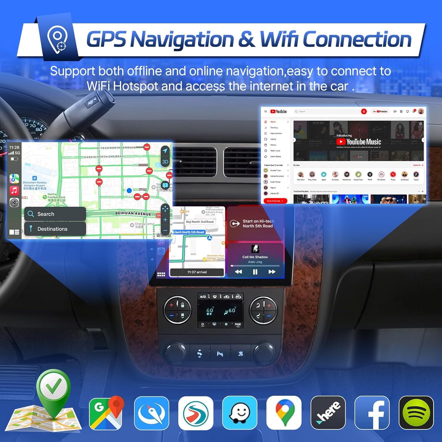 Radio Stereo HeadUnit CarPlay GPS For 2007-2013 GMC Yukon Chevy Tahoe Suburban