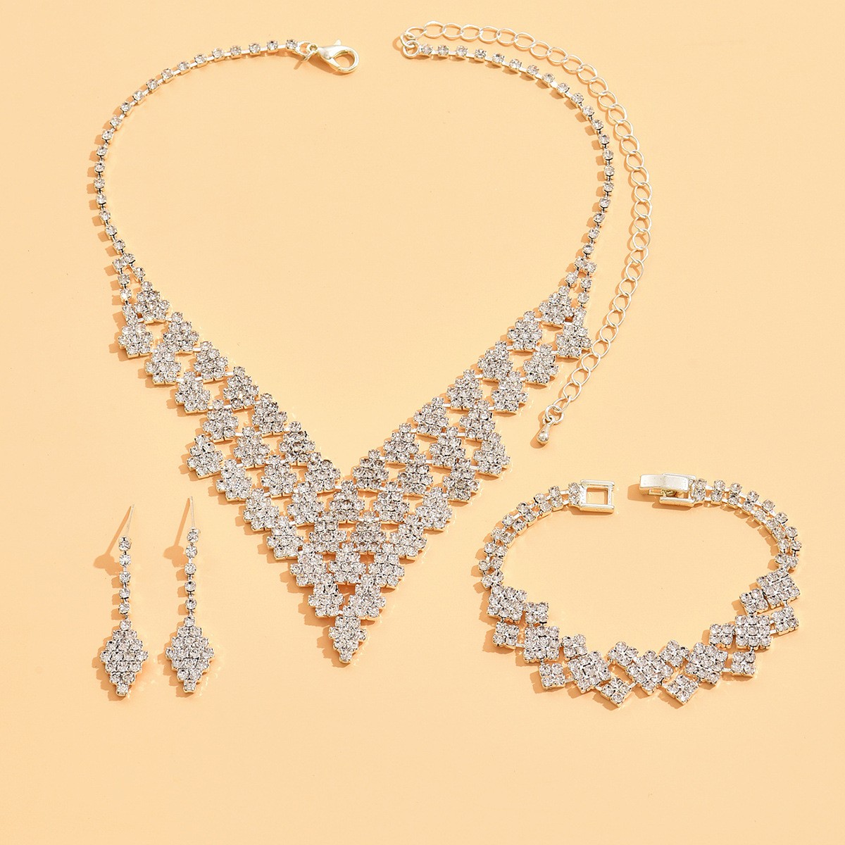 Diamond-shaped Jewelry Necklace Bracelet Earrings For Women