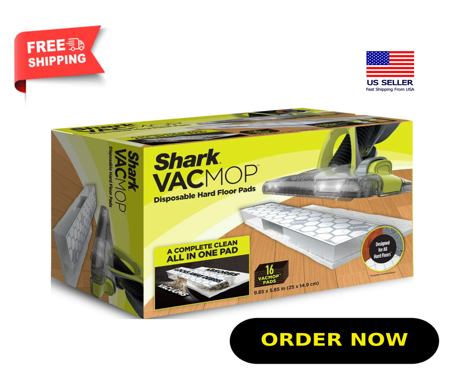 Shark VACMOP Disposable Hard Floor Vacuum And Mop Pad Refills Home 16 Count