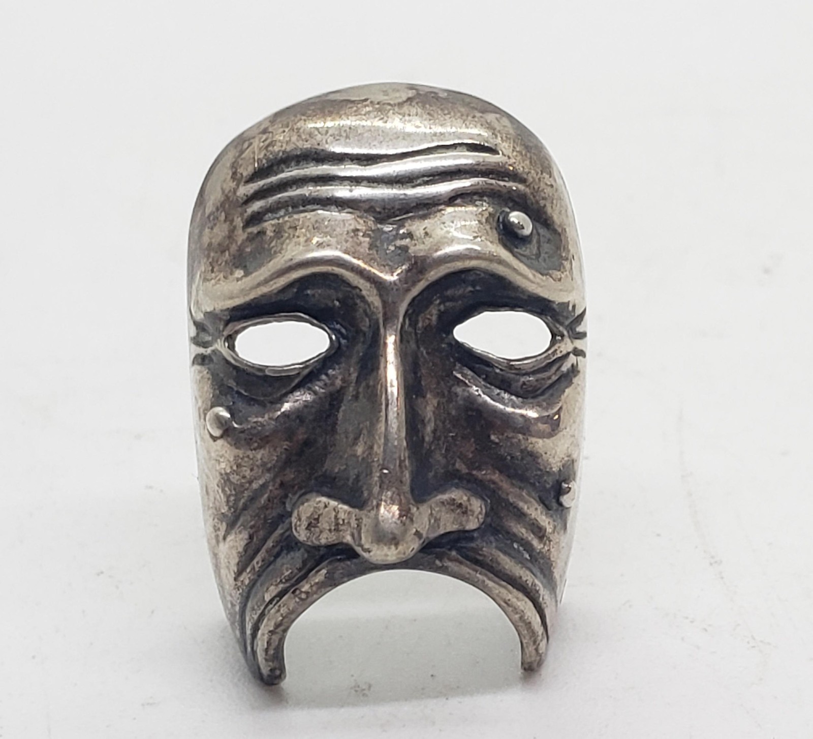 Vintage Sterling Silver Tragedy Mask  11.4g Theater Drama Face Marked 800