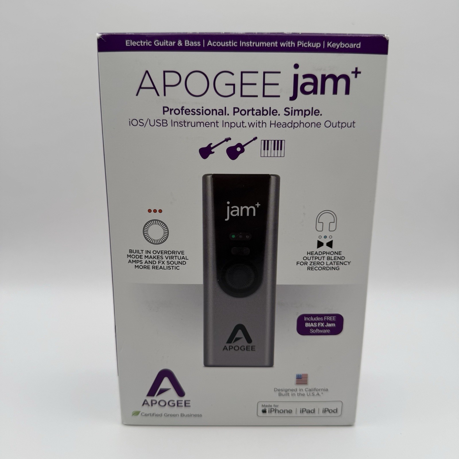 Apogee Jam Plus USB JAM+ Instrument Input and Headphone Output for iOS+Mac+PC
