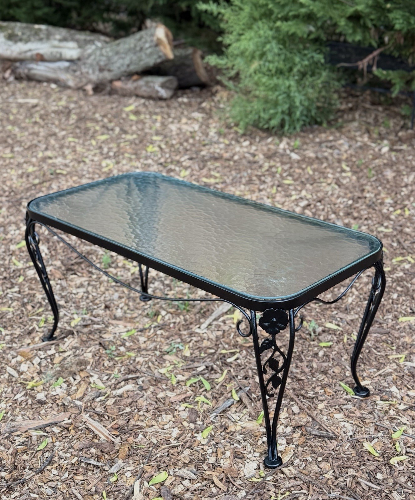 Vintage Wrought Iron Coffee Table Woodard Chantilly Rose Rectangle Glass Top MCM