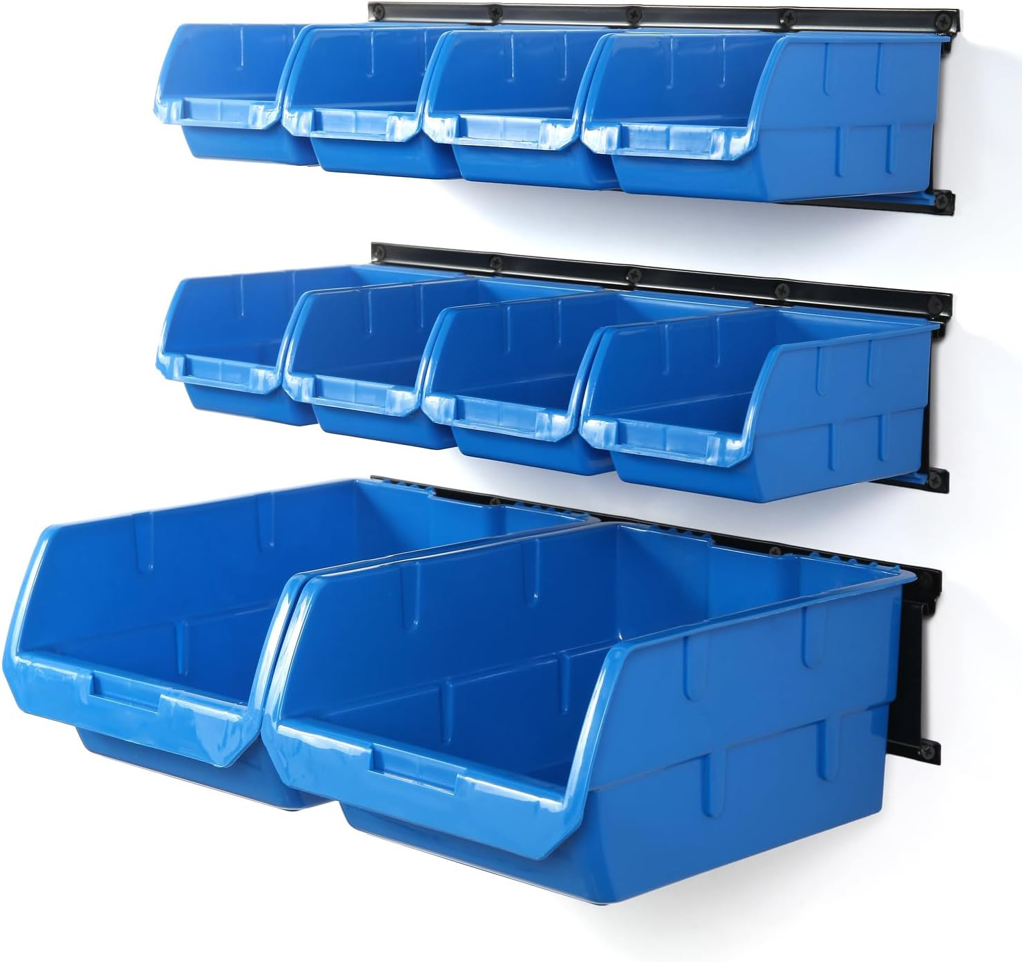 Wall Mounted Storage Bins, Wall Storage Bins Parts Rack 10 Bins&3 Rails Wall Mou