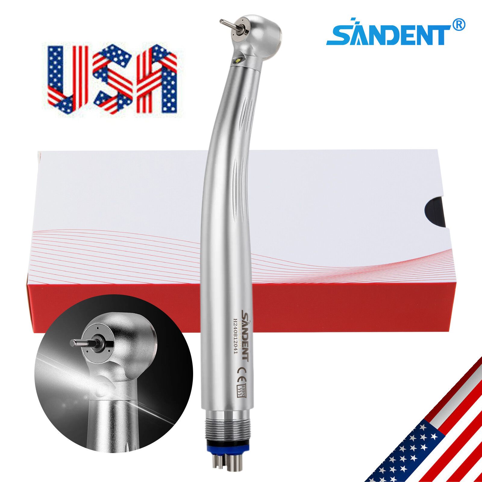 10 PCS SANDENT Dental E-Generator LED Optic High Speed Handpiece 4Hole Ceramic