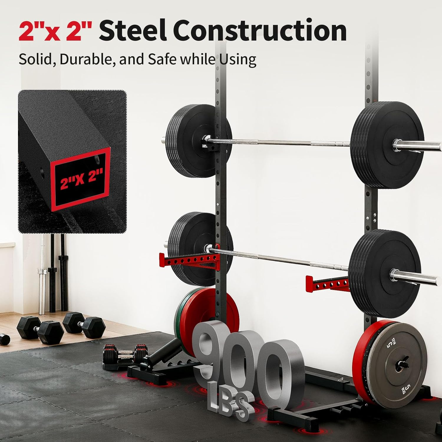 Squat Rack with Pull-Up Bar, Adjustable Multi-Functional Power Rack, Inner Width